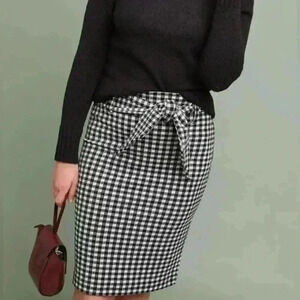 Maeve Anthropologie Black White Checkered Plaid Tie Waist Pencil Skirt Size XS